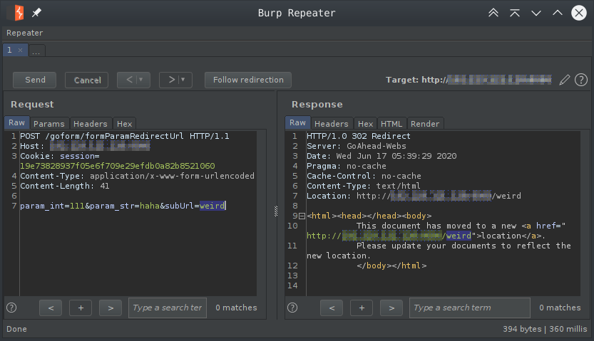 Authenticated request to /goform/formParamRedirectUrl Authenticated request to /goform/formParamRedirectUrl